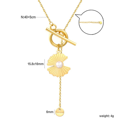Irregular Lotus Leaf with Pearl OT Clasp 45cm Gold-plated Necklace