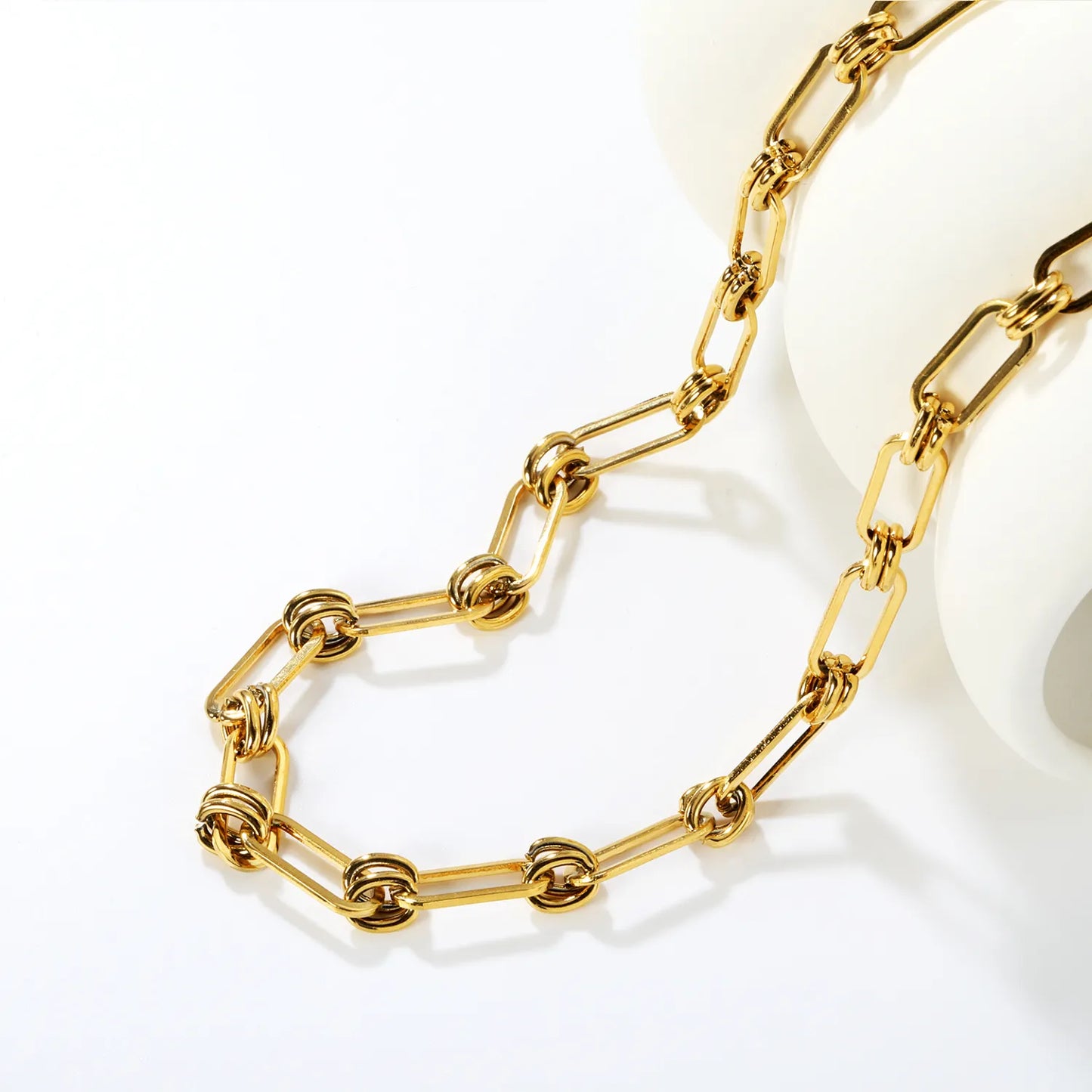 gold stainless steel hammered oval pendant necklace