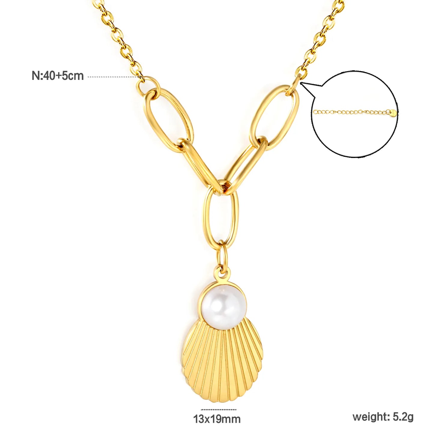 18k gold 13x19mm shell & 10mm pearl pendant necklace