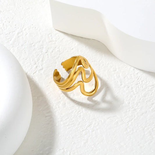 Gold Wave Ring | Irregular Cut-Out Open Ring